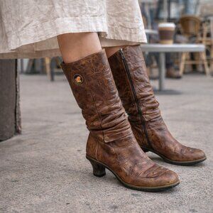Vintage Eject Brown Leather Mid-Calf Boots Women’s EU 38 Portugal Slouch Riding